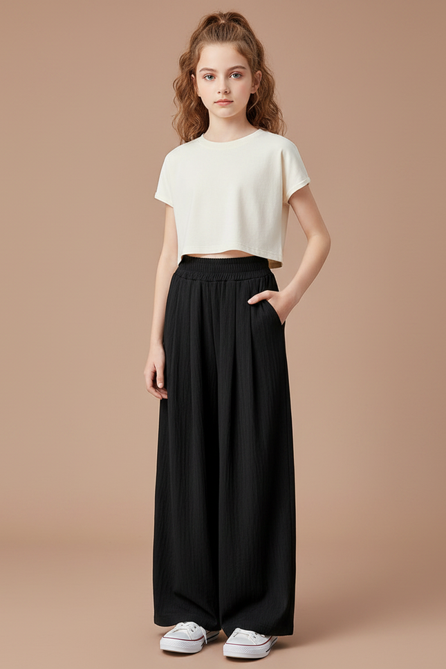 Pantalon Noir Ample Fluide Décontracté Enfant - Viscose
