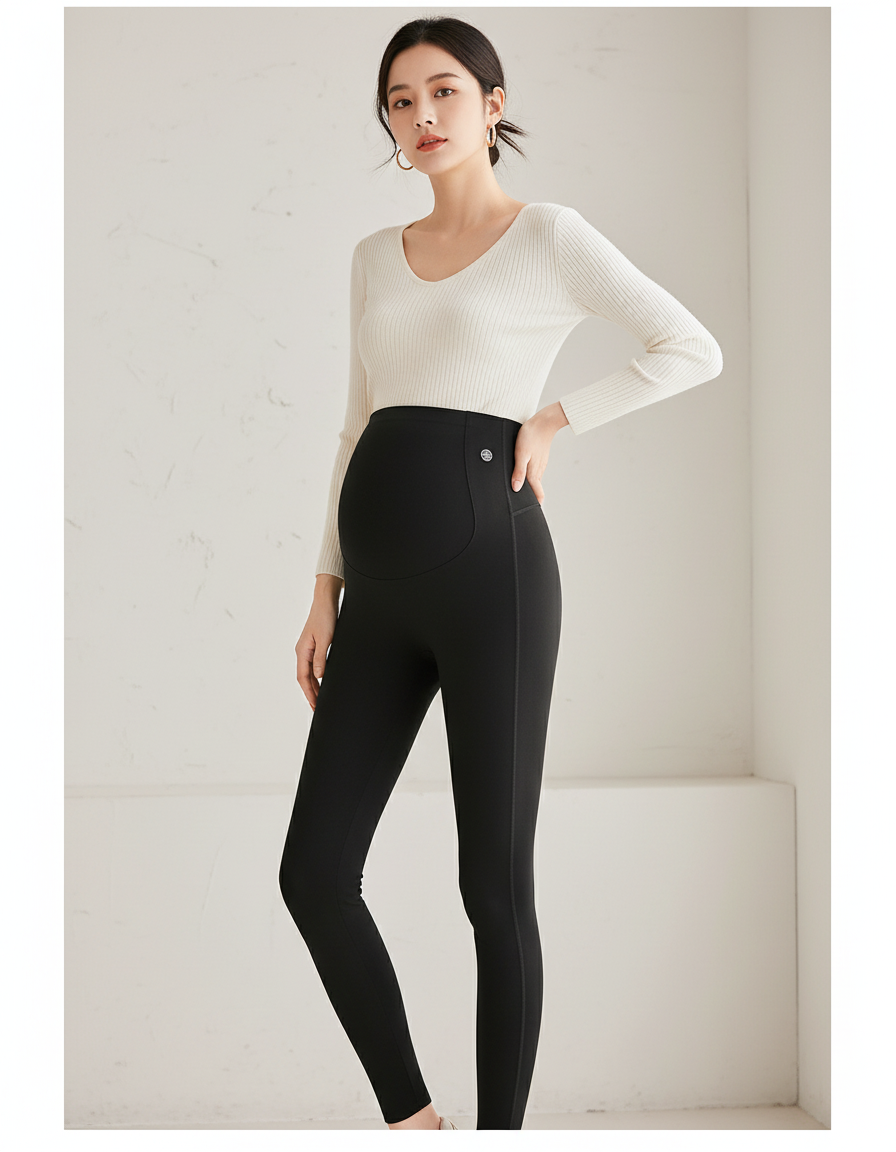 Pantalon Noir Maternité Ajusté Confortable Grossesse - Maille