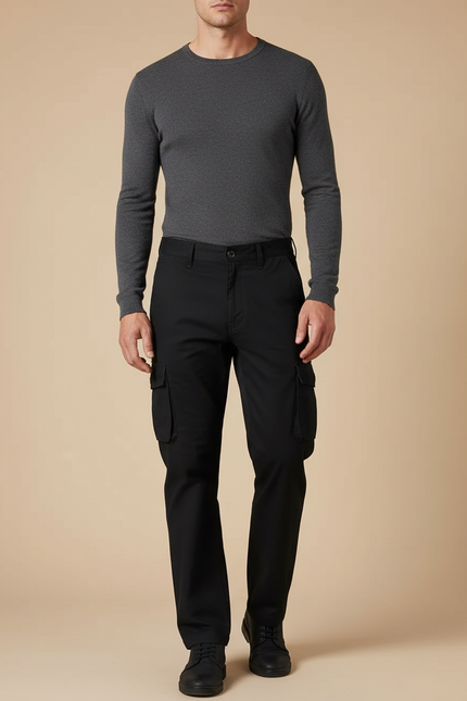 Pantalon Noir Cargo Homme Coton Ample Décontracté - Toile