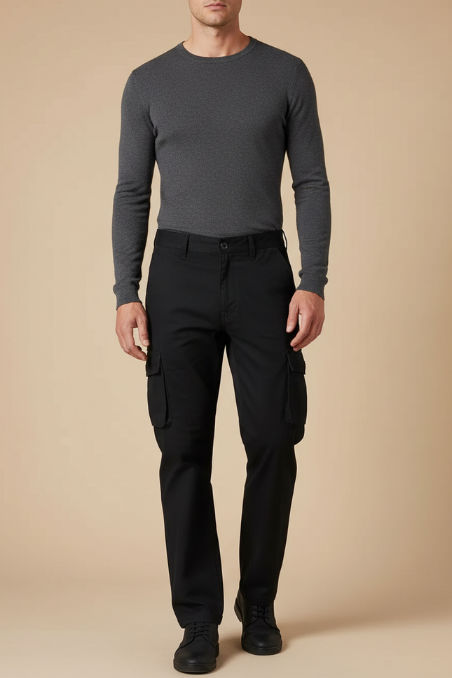 Pantalon Noir Cargo Homme Coton Ample Décontracté - Toile