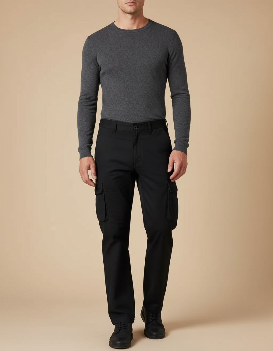 Pantalon Noir Cargo Homme Coton Ample Décontracté - Toile