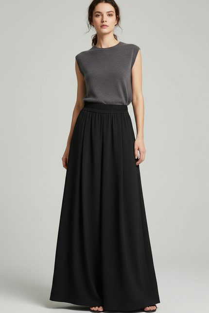 Pantalon Noir Fluide Ample Taille Haute - Viscose