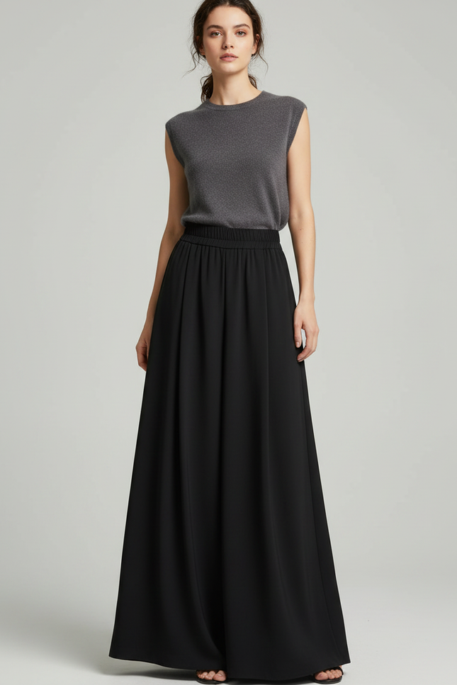 Pantalon Noir Fluide Ample Taille Haute - Viscose