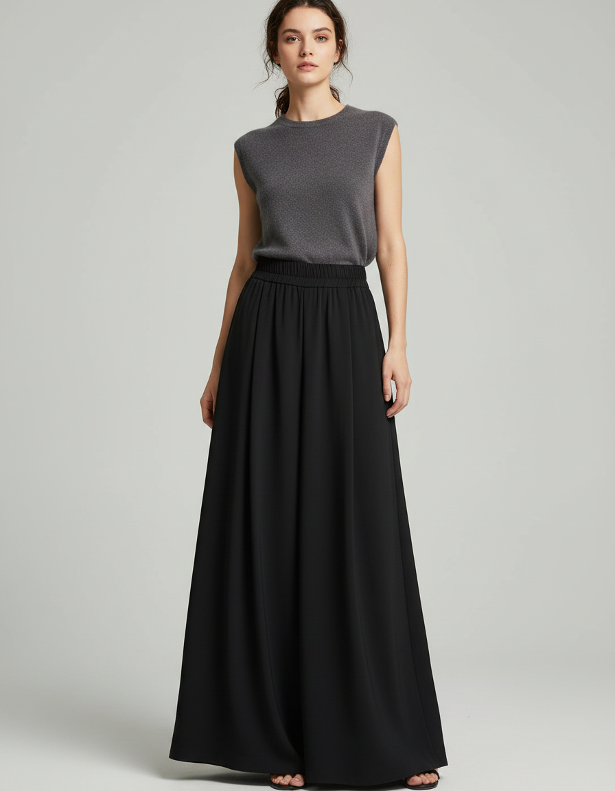 Pantalon Noir Fluide Ample Taille Haute - Viscose