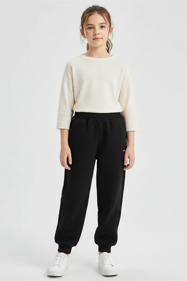 Pantalon Noir Molletonné Confortable Décontracté Enfant