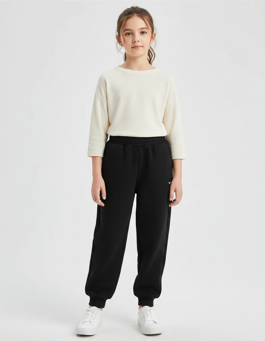 Pantalon Noir Molletonné Confortable Décontracté Enfant