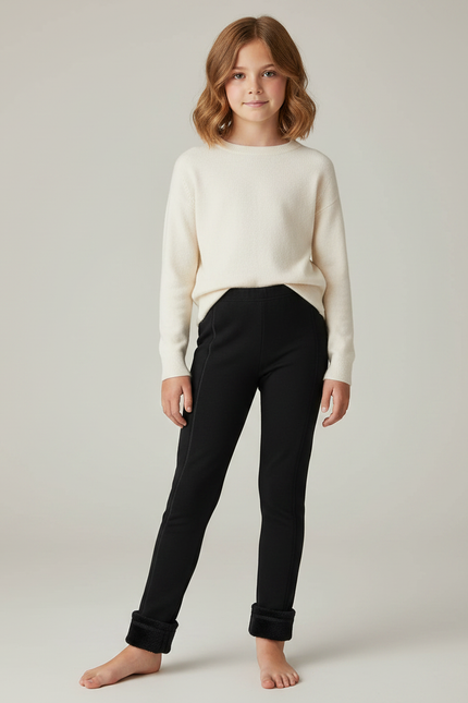 Pantalon Noir Chaud Épais Fille Hiver - Molleton