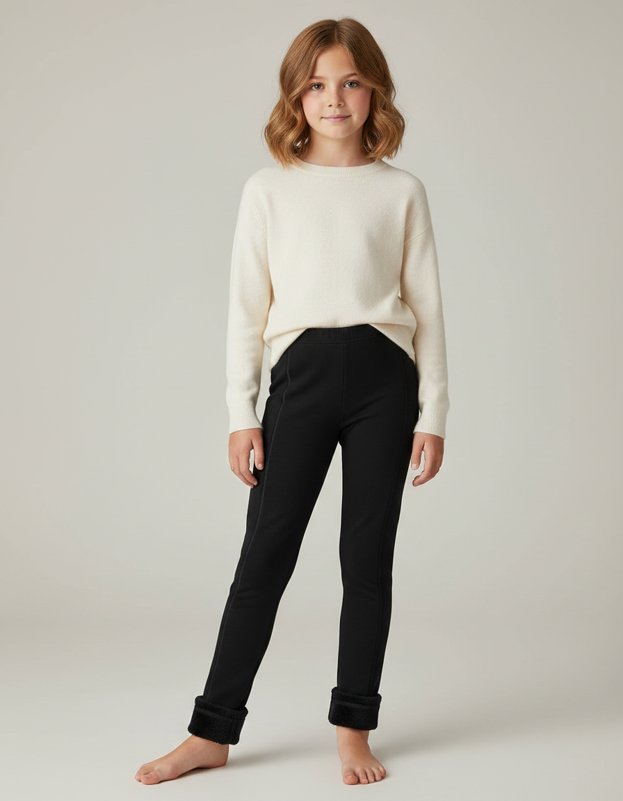 Pantalon Noir Chaud Épais Fille Hiver - Molleton