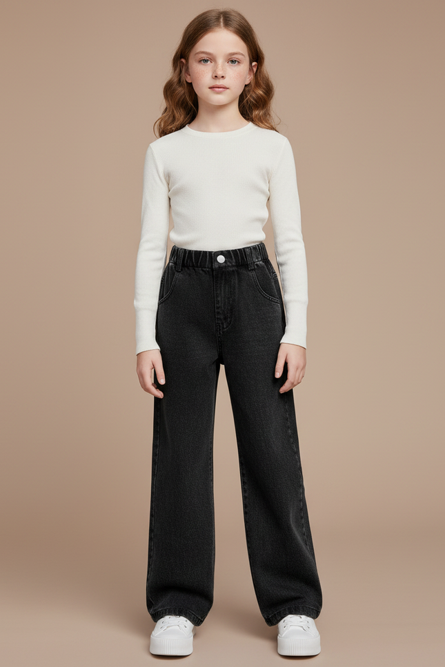 Pantalon Noir Jean Large Élastique Fille