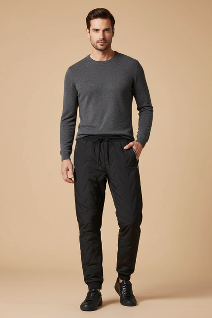 Pantalon Noir Matelassé, Décontracté, Motif Géométrique, Homme - Polyester