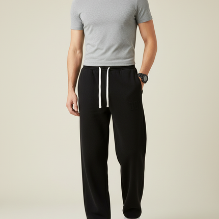 Pantalon Noir Homme Large Coton Décontracté Confortable - Molleton
