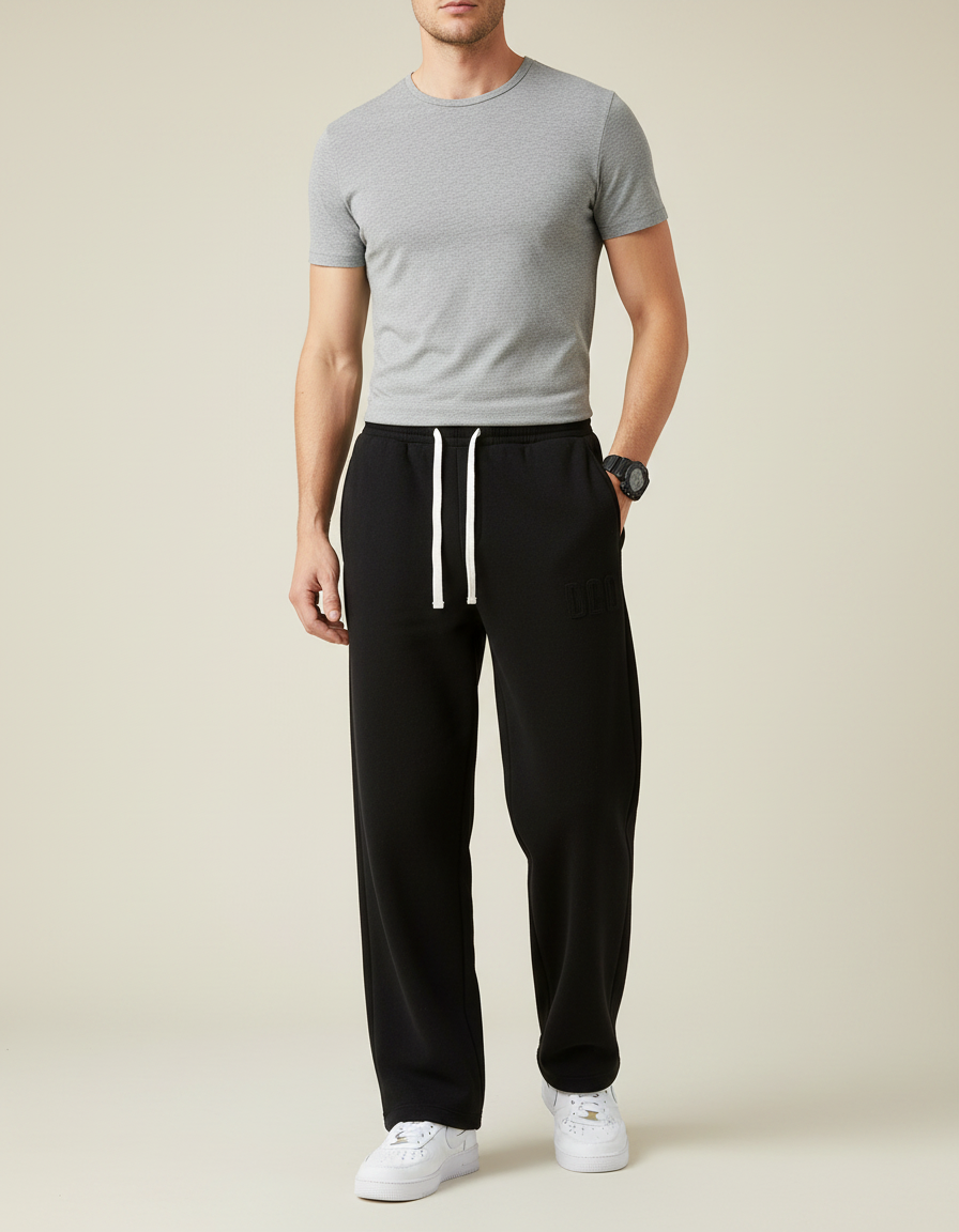 Pantalon Noir Homme Large Coton Décontracté Confortable - Molleton