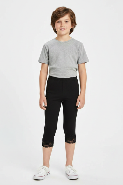 Pantalon Noir Capris Dentelle Enfant Coton