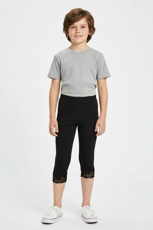 Pantalon Noir Capris Dentelle Enfant Coton