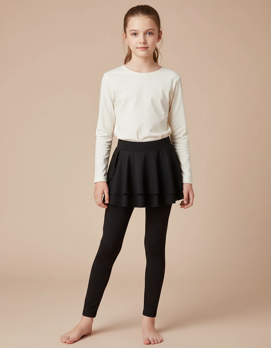 Pantalon Noir Legging Jupe Intégrée Fille Sportif - Polyester
