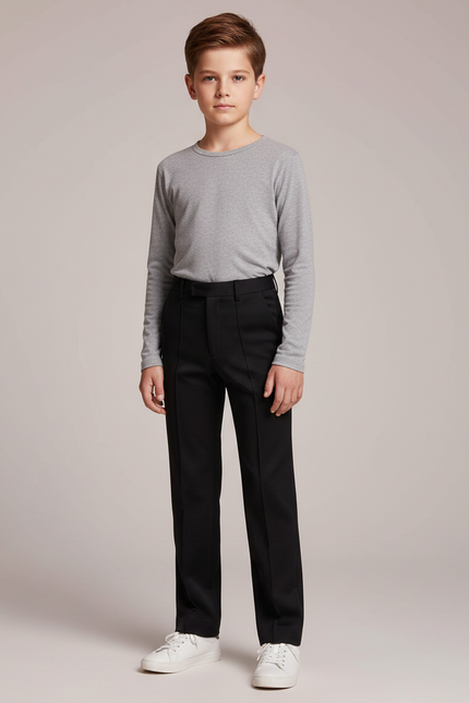 Pantalon Noir Droit Ajusté Garçon Classique - Gabardine