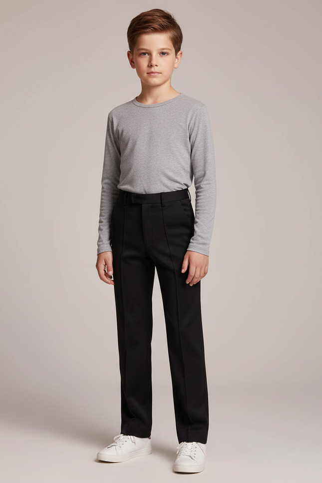 Pantalon Noir Droit Ajusté Garçon Classique - Gabardine