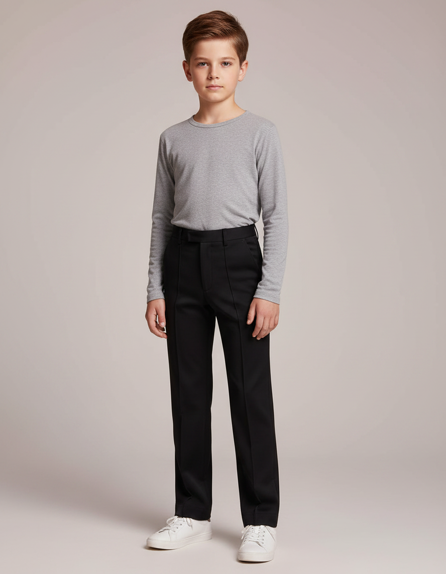 Pantalon Noir Droit Ajusté Garçon Classique - Gabardine