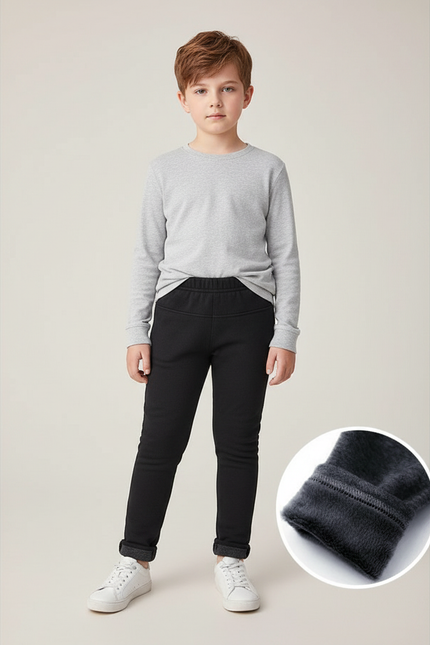 Pantalon Noir Enfant Garçon Molletonné Chaud