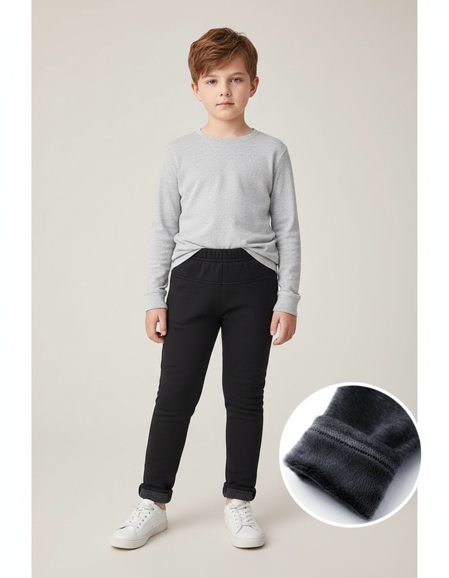 Pantalon Noir Enfant Garçon Molletonné Chaud