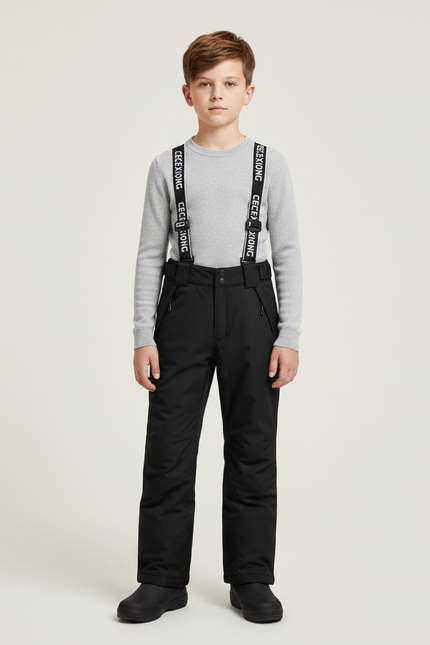 Pantalon Noir Ski Imperméable Salopette Enfant Hiver - Polyester