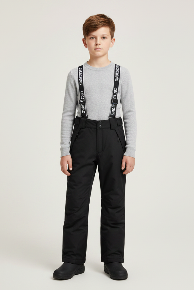 Pantalon Noir Ski Imperméable Salopette Enfant Hiver - Polyester