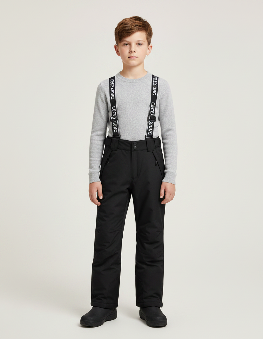Pantalon Noir Ski Imperméable Salopette Enfant Hiver - Polyester