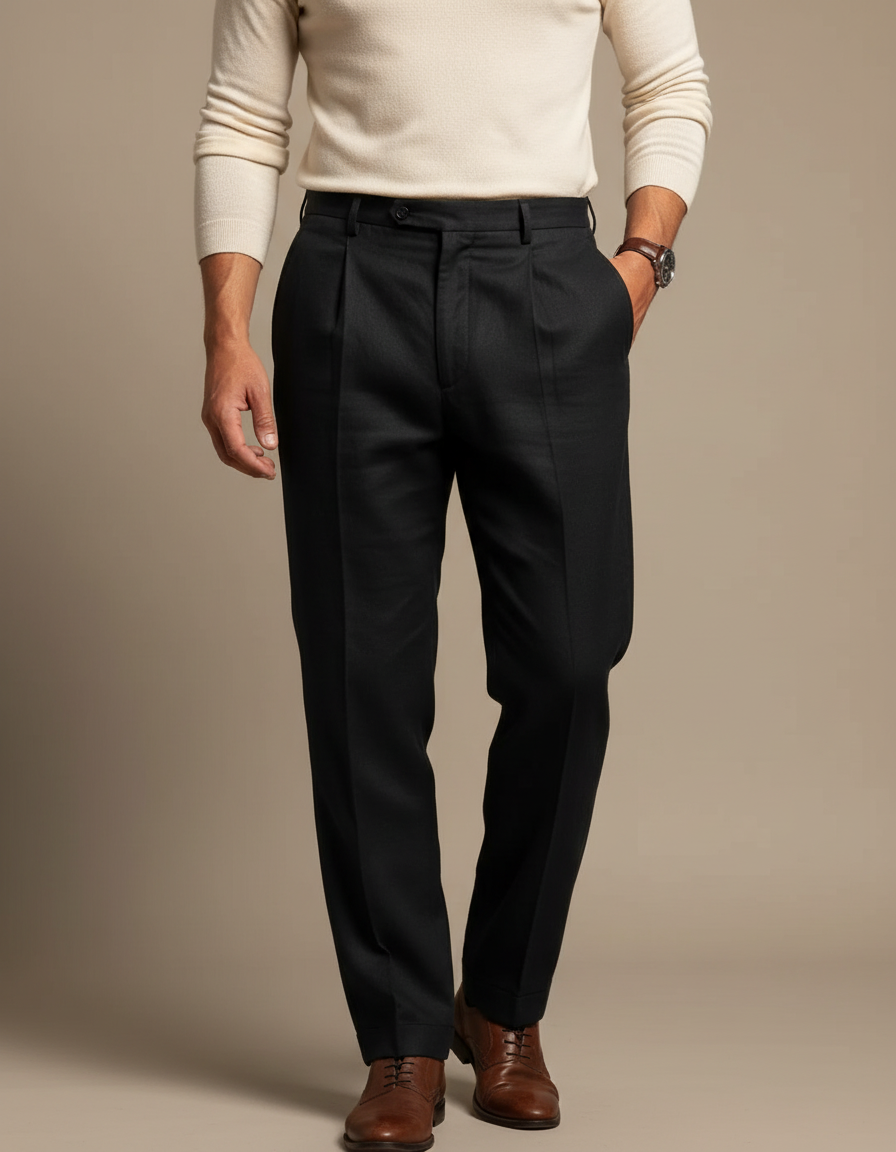 Pantalon Plisse Noir - Laine