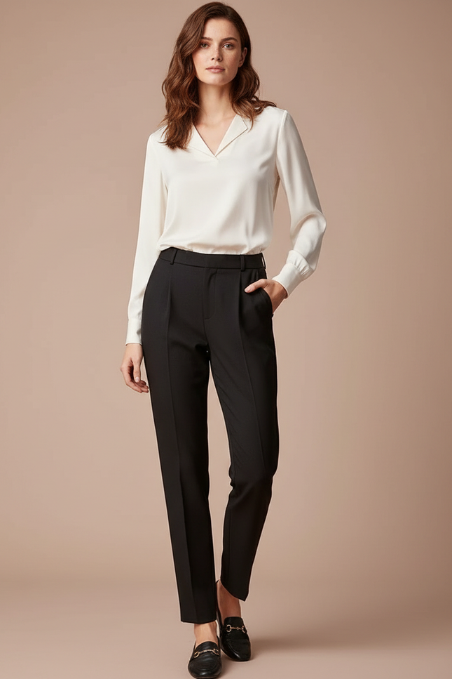 Pantalon Noir Tailleur Chic Élégant Ajusté Femme - Gabardine
