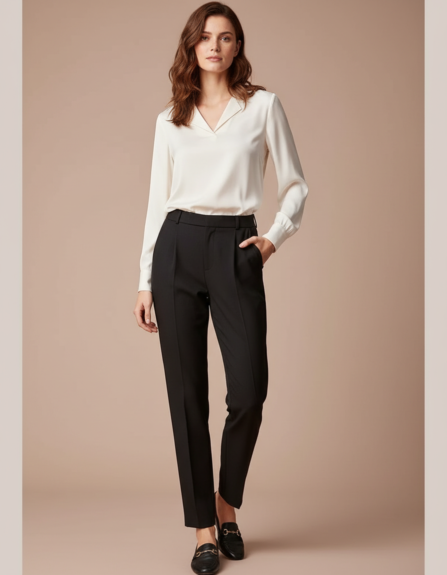 Pantalon Noir Tailleur Chic Élégant Ajusté Femme - Gabardine