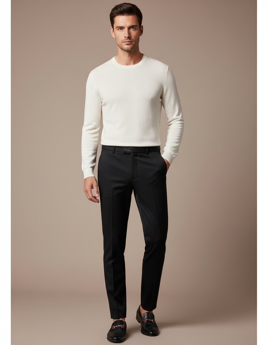 Pantalon Noir Slim Habillé Élégant Homme - Gabardine