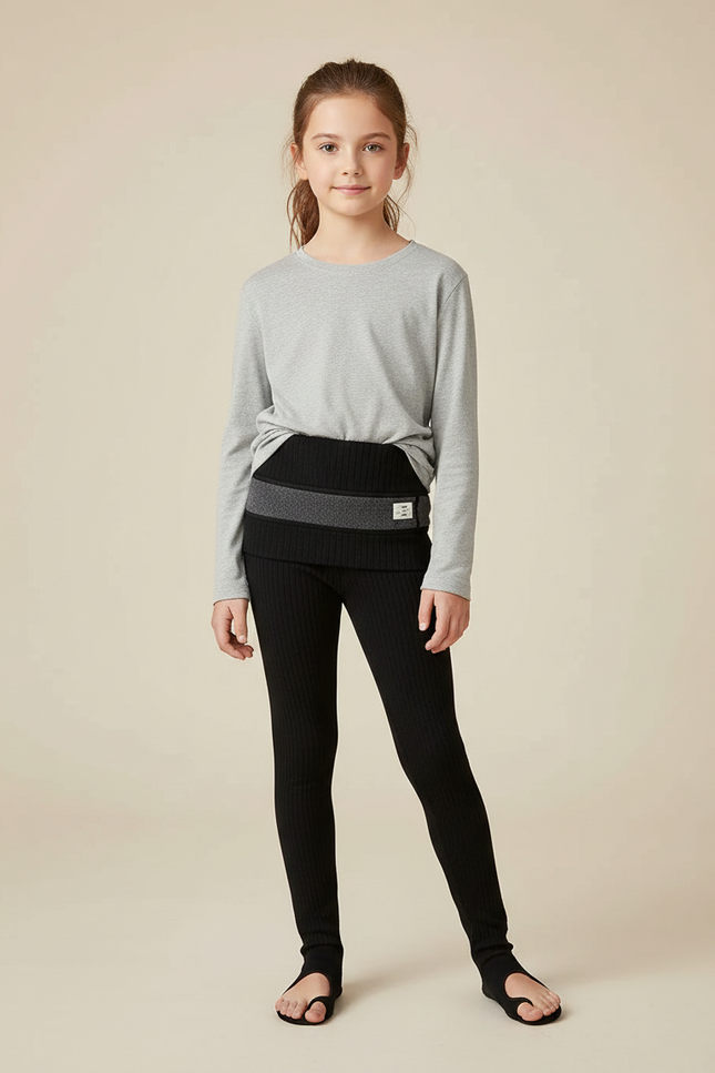 Pantalon Noir Côtelé Épais Fille Hiver Chaud - Maille