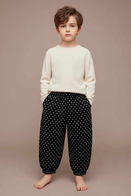 Pantalon Fluide Noir A Pois Blanc - Molleton