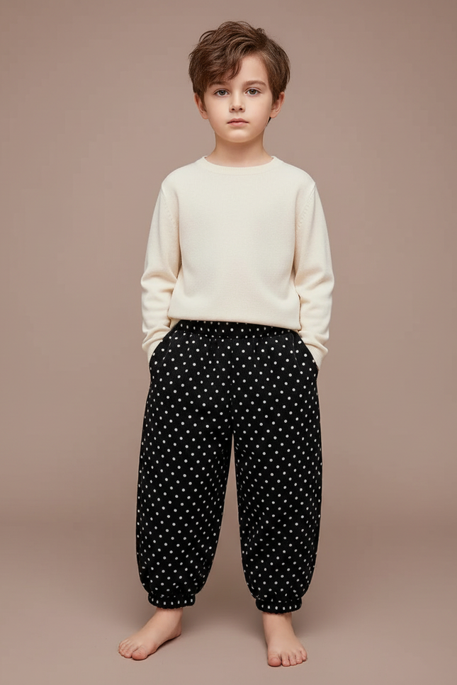 Pantalon Fluide Noir A Pois Blanc - Molleton