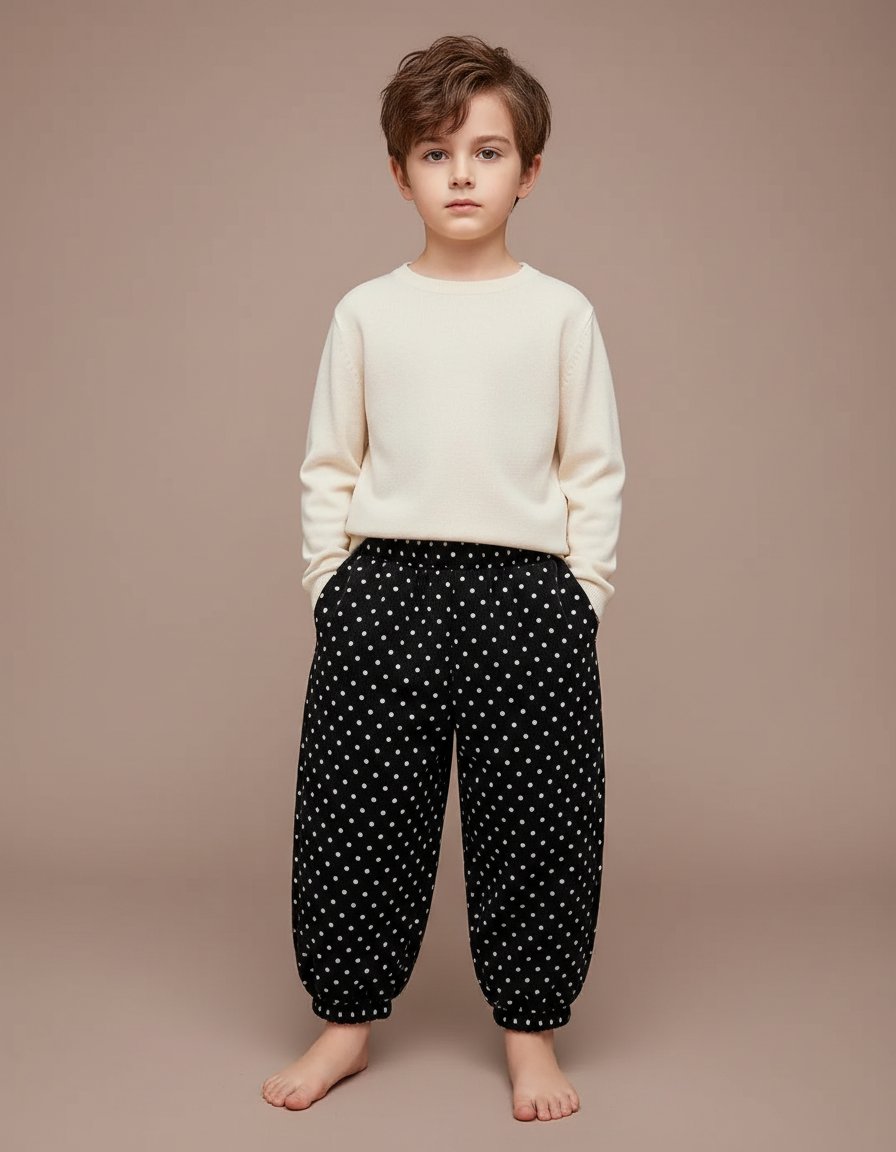 Pantalon Fluide Noir A Pois Blanc - Molleton