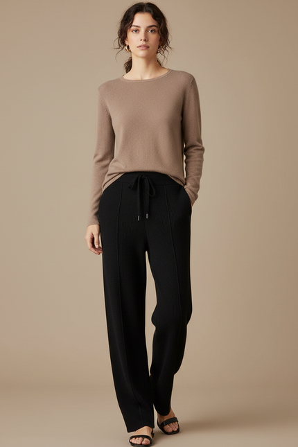 Pantalon Noir Tricoté Ample Confortable Décontracté - Maille