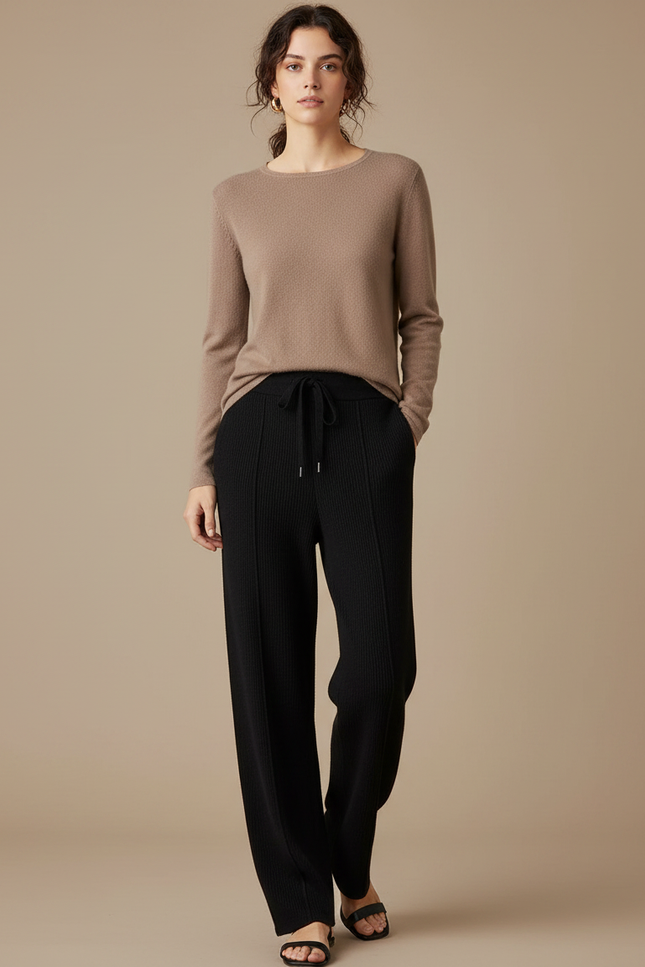 Pantalon Noir Tricoté Ample Confortable Décontracté - Maille