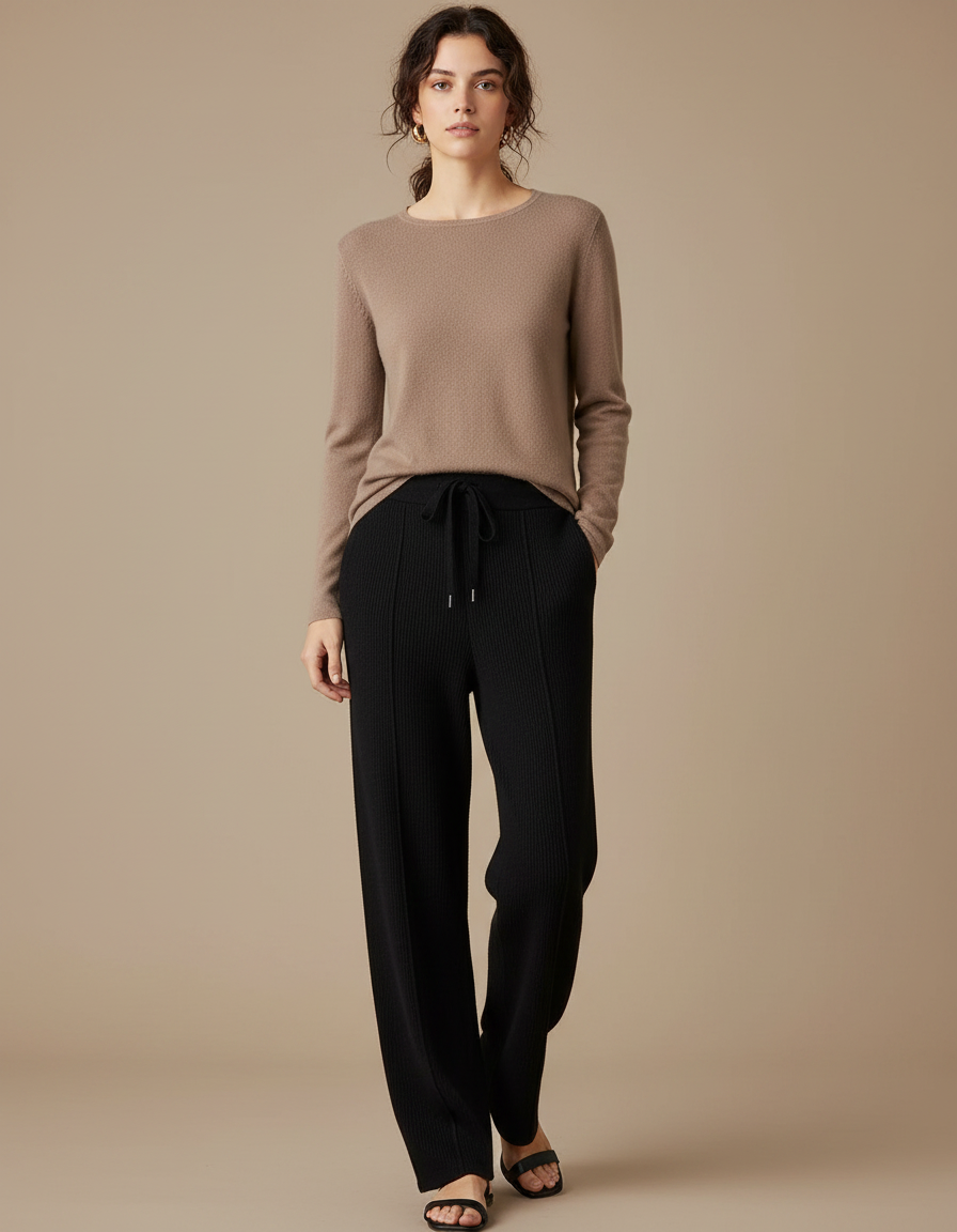 Pantalon Noir Tricoté Ample Confortable Décontracté - Maille
