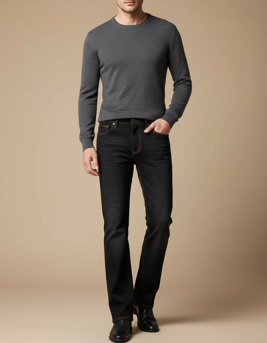 Pantalon Noir Denim Évasé Homme Décontracté - Jean