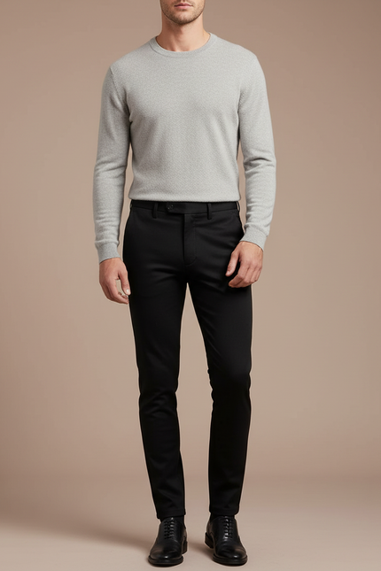 Pantalon Noir Homme Slim Ajusté Habillé Stretch - Polyester