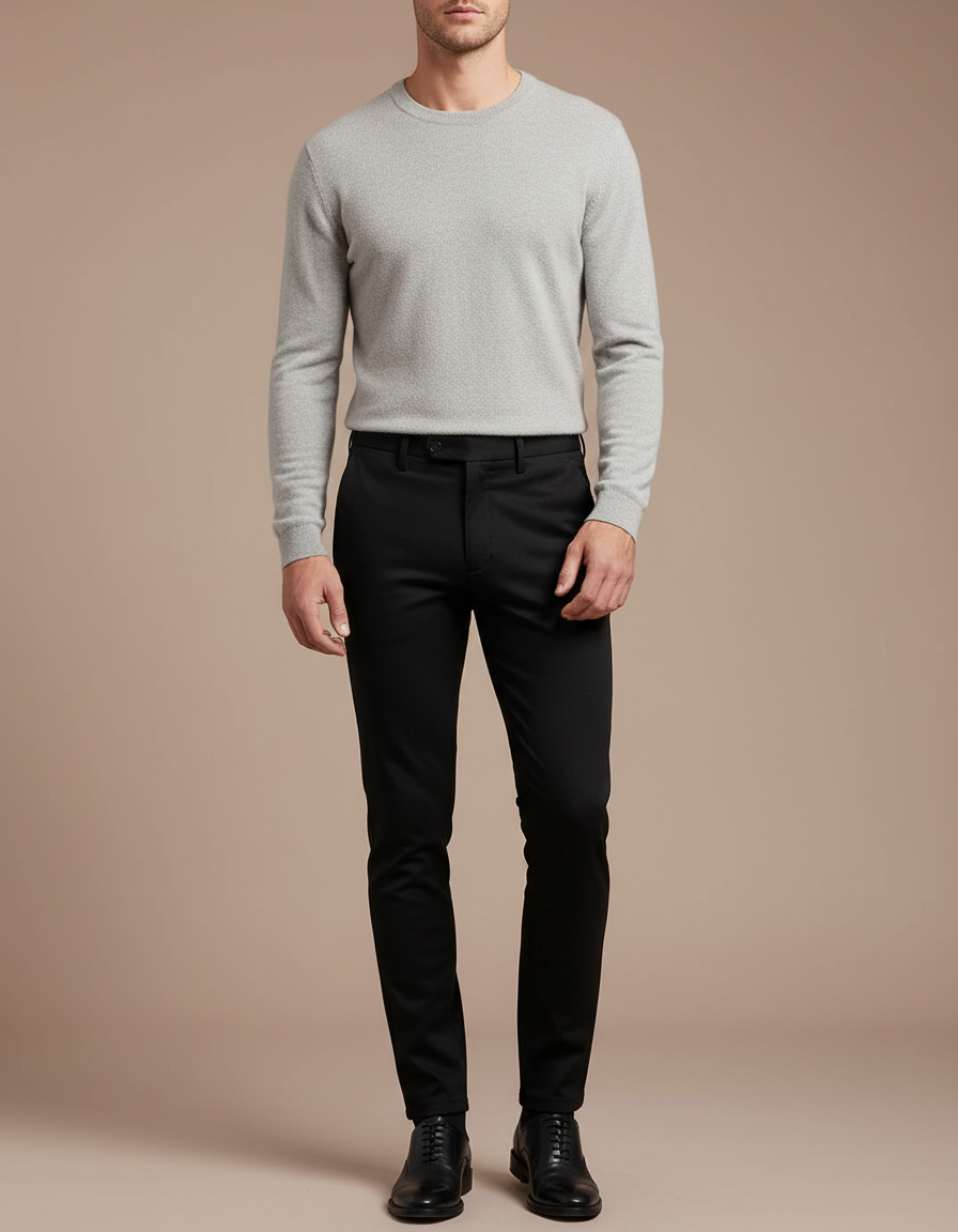 Pantalon Noir Homme Slim Ajusté Habillé Stretch - Polyester