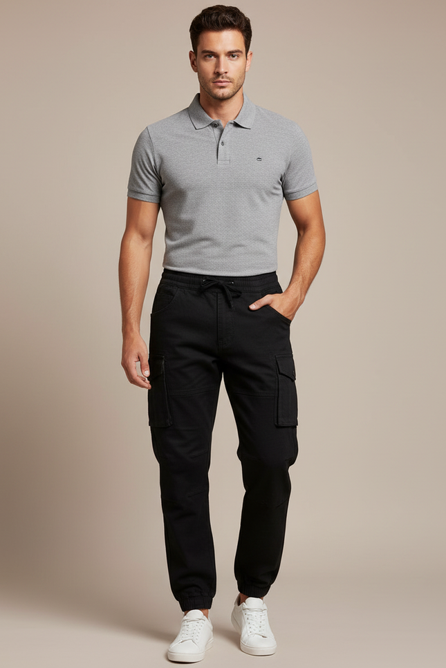 Pantalon Noir Cargo Homme Coton Décontracté Urbain
