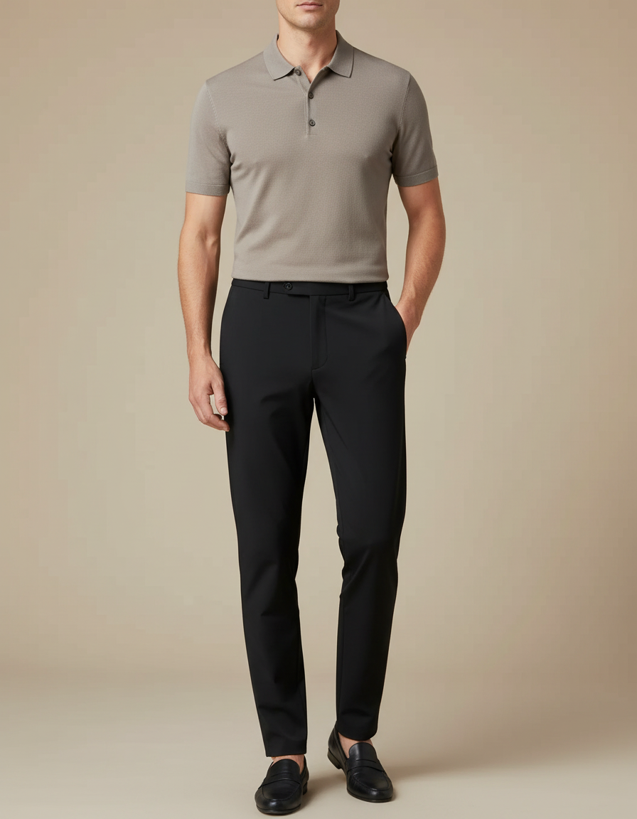 Pantalon Noir Ajusté Décontracté Homme Extensible - Polyester