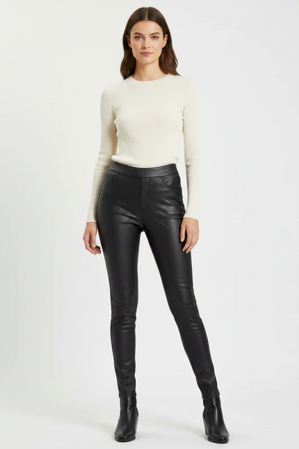 Pantalon Noir Similicuir Slim Élastique Femme - Simili cuir
