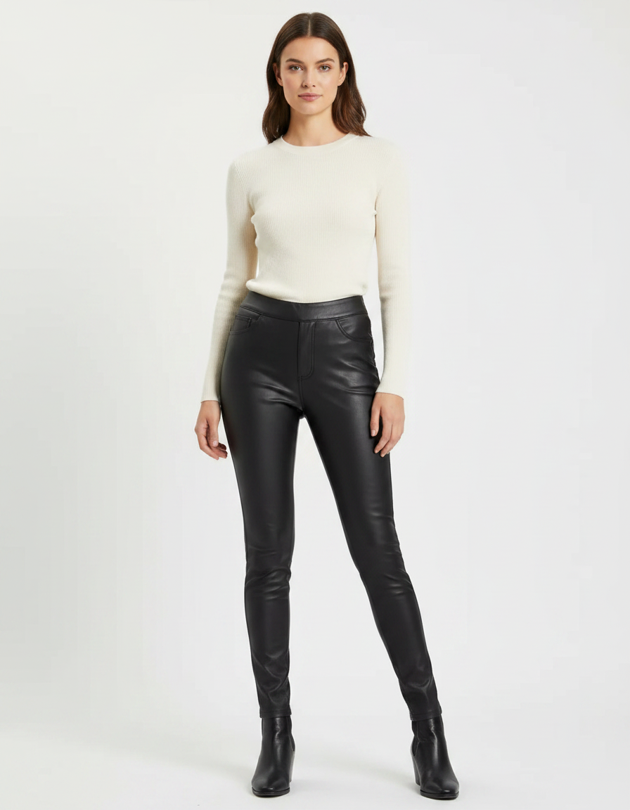 Pantalon Noir Similicuir Slim Élastique Femme - Simili cuir