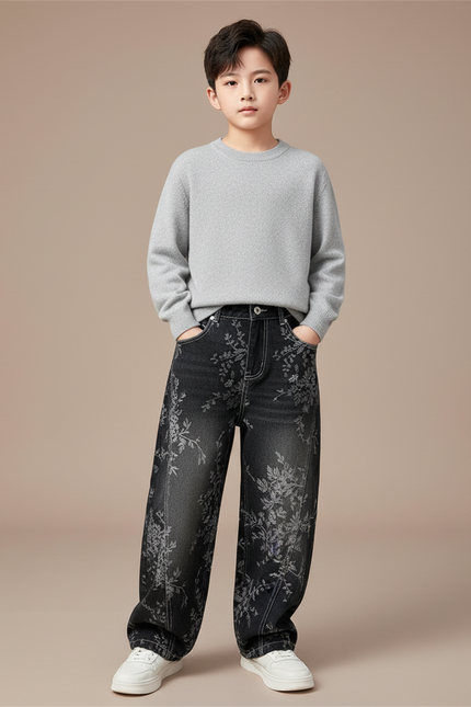 Pantalon Noir Fleuri - Jean
