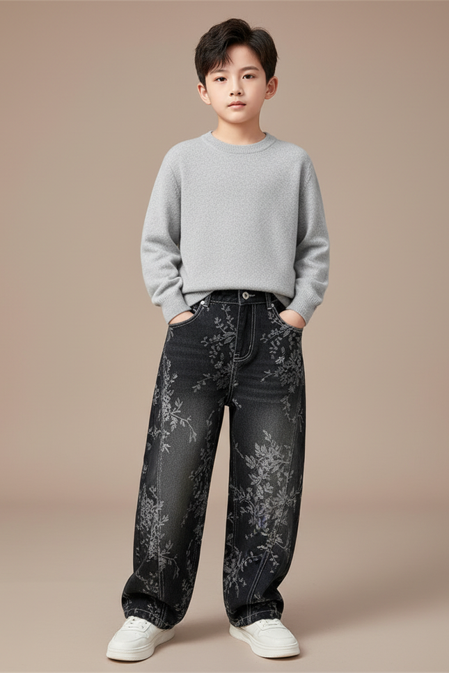 Pantalon Noir Fleuri - Jean