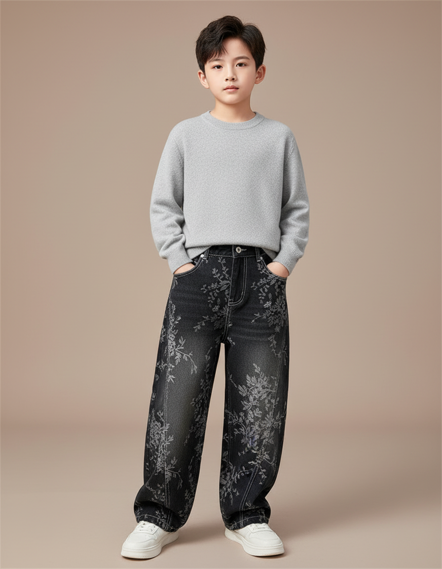 Pantalon Noir Fleuri - Jean