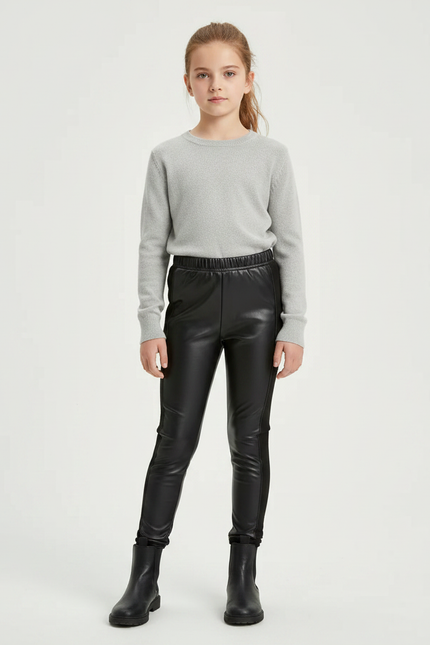 Pantalon Noir Similicuir Stretch Fille Hiver - Simili cuir