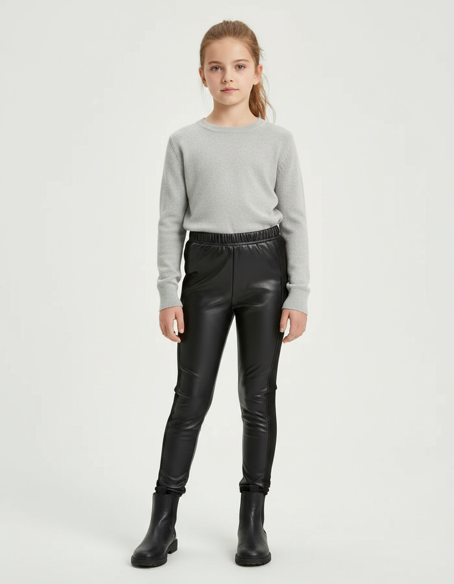 Pantalon Noir Similicuir Stretch Fille Hiver - Simili cuir